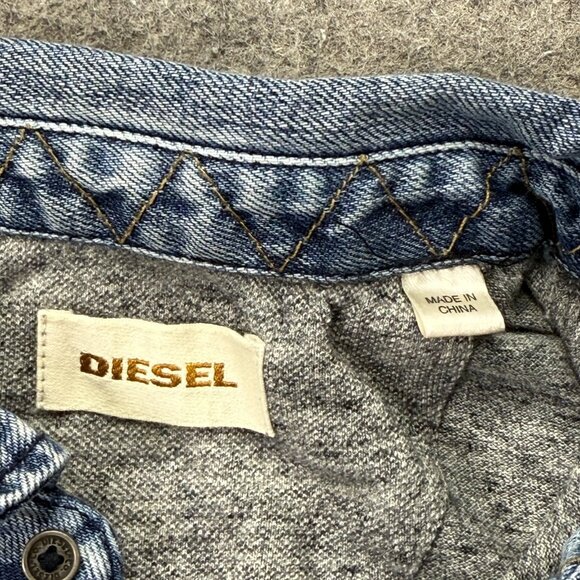 Diesel Polo Shirt Men XL Gray Blue Popover Short Sleeve - Picture 5 of 13